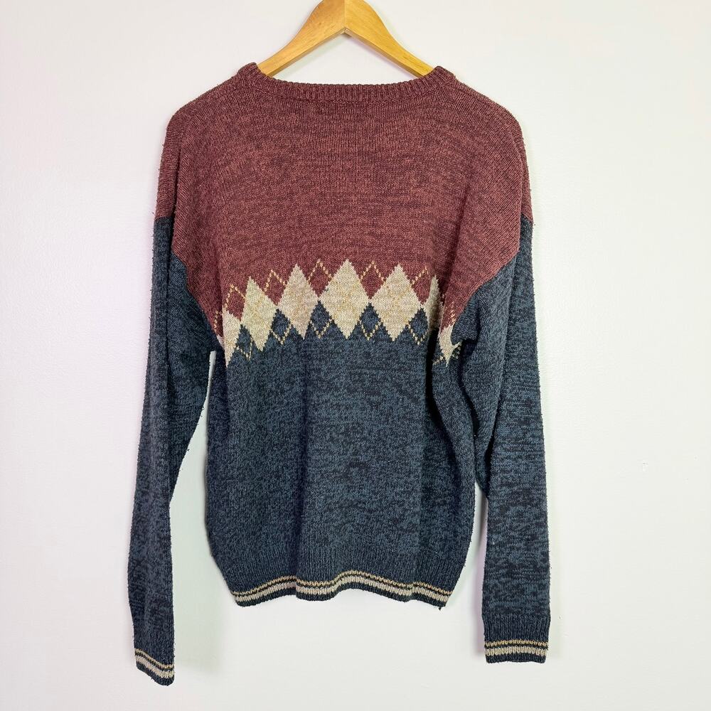 Vintage 90s Hunt Club Argyle Crewneck Sweater Men's Med Silk Cotton Grandpacore - Picture 4 of 11